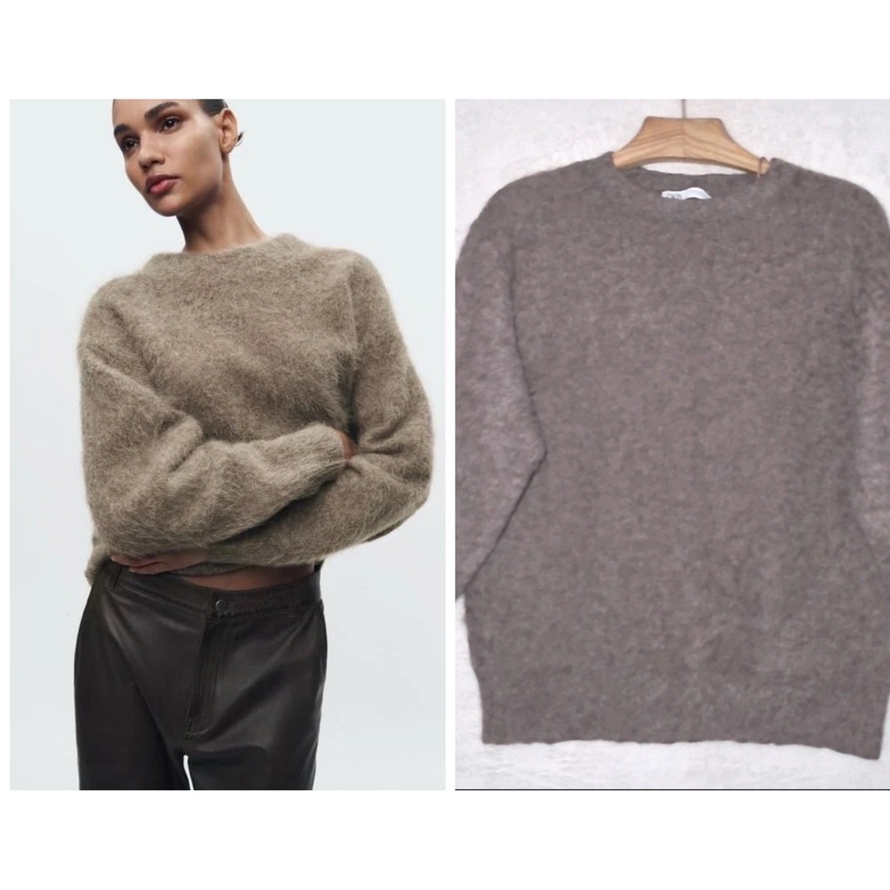 ZARA Women's Brown Alpaca Wool Sweater Size Medium Mock Neck Long Sleeves